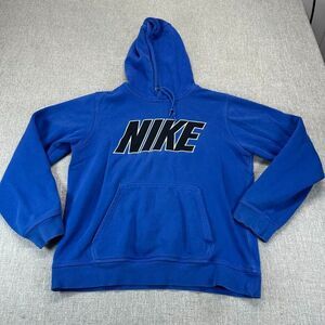 Vintage Nike Hoodie Mens‎ Medium Blue Pullover Fleece Big Logo Pockets